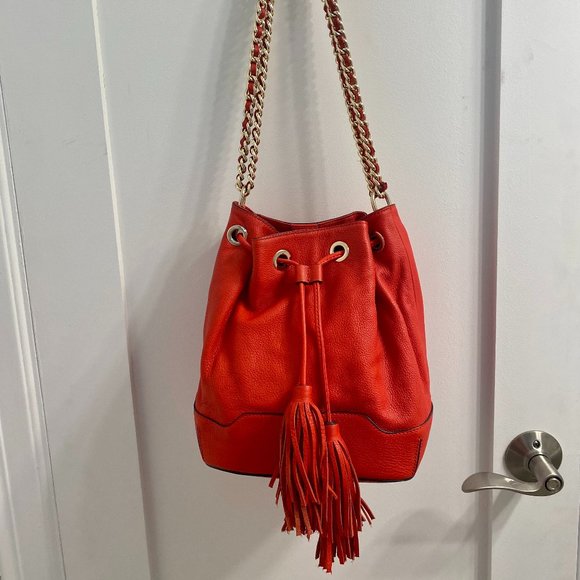 Rebecca Minkoff Handbags - Rebecca Minkoff Red Leather Bucket Bag with Chain Strap